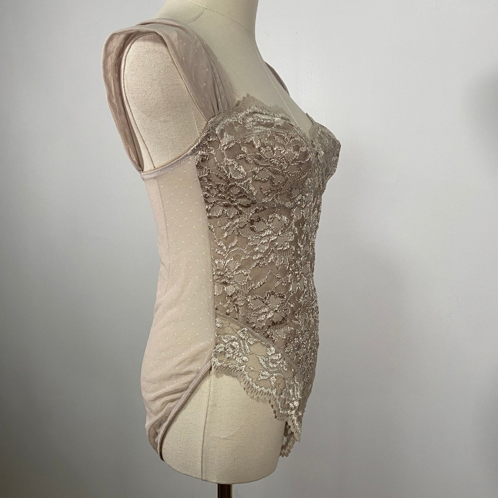 Vintage Y2K Vassarette Size 36B Beige Tan Mesh Lace Underwire Bustier Bodysuit - Picture 5 of 8
